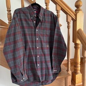 Tommy Hilfiger Red and Grey Tartan Plaid Long Sleeve Button Up with Logo
